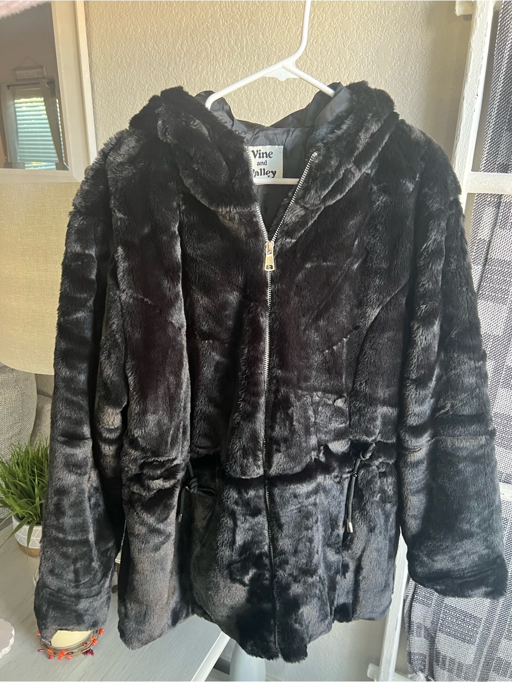 Black Faux Fur Hooded Jacket 2X - Brand New
